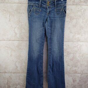 Blue Jean Boot Cut 3 Button Hip Hugger Low Rise No Boundaries Stretch Size 7